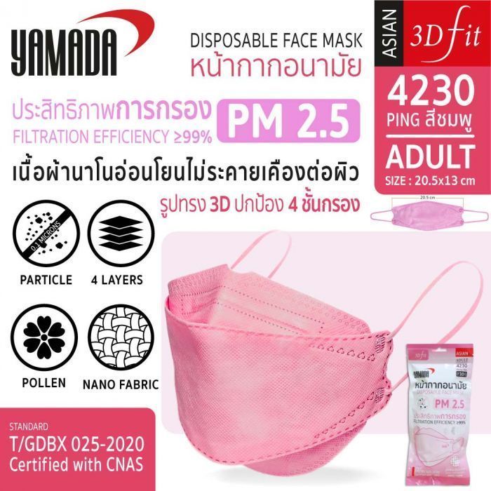 หน้ากากผ้าปิดจมูก ผ้าปิดจมูก หน้ากากอนามัย รุ่น 4230 แมส สีชมพู